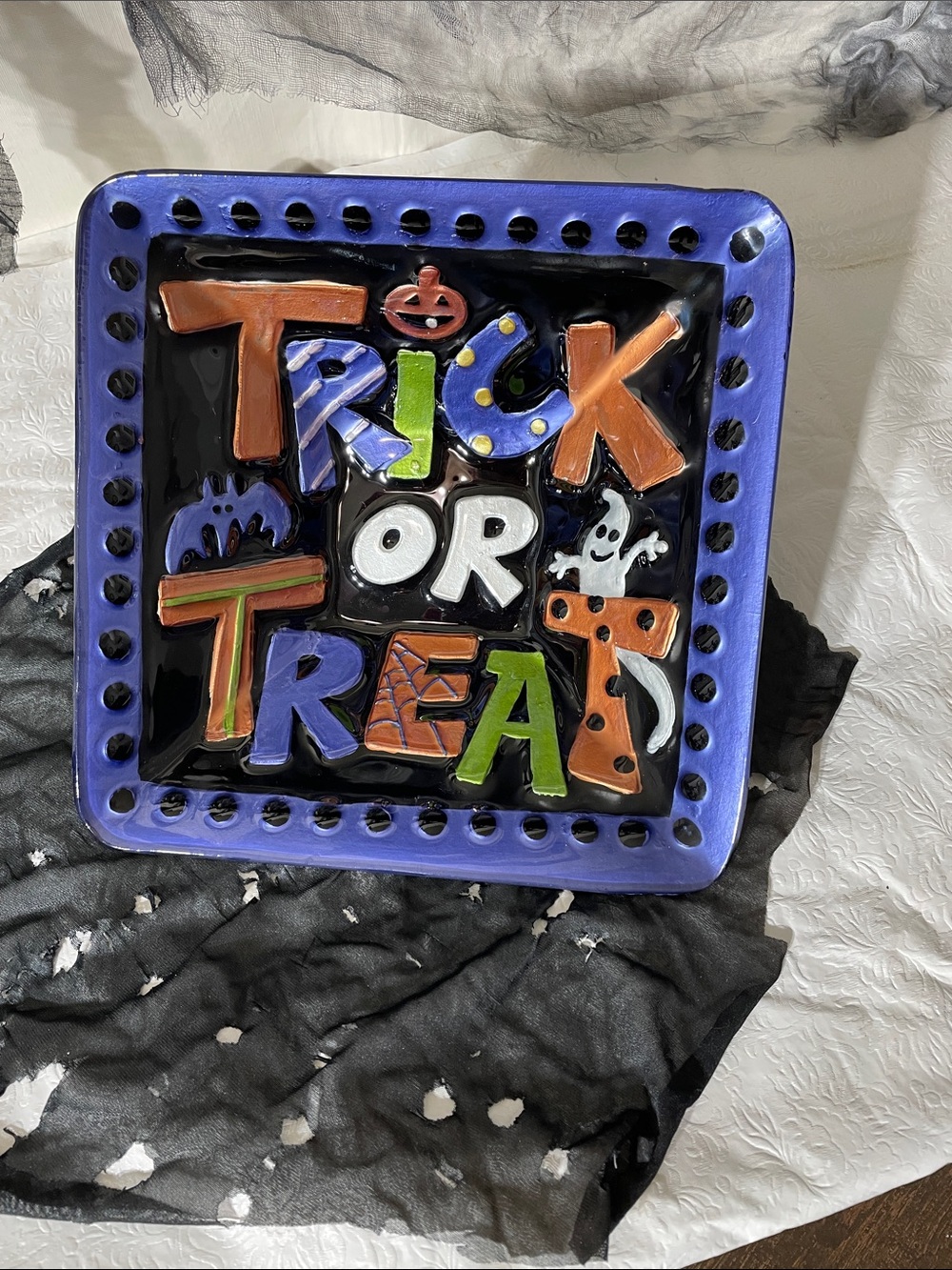 Trick or Treat Ceramic Bowl Purple/Orange/Black